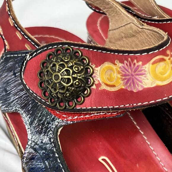 L'Artiste Sandals Women's Size EU 38 Red Tiffinal Wedge Leather VGUC Sz 7.5 - Picture 3 of 9